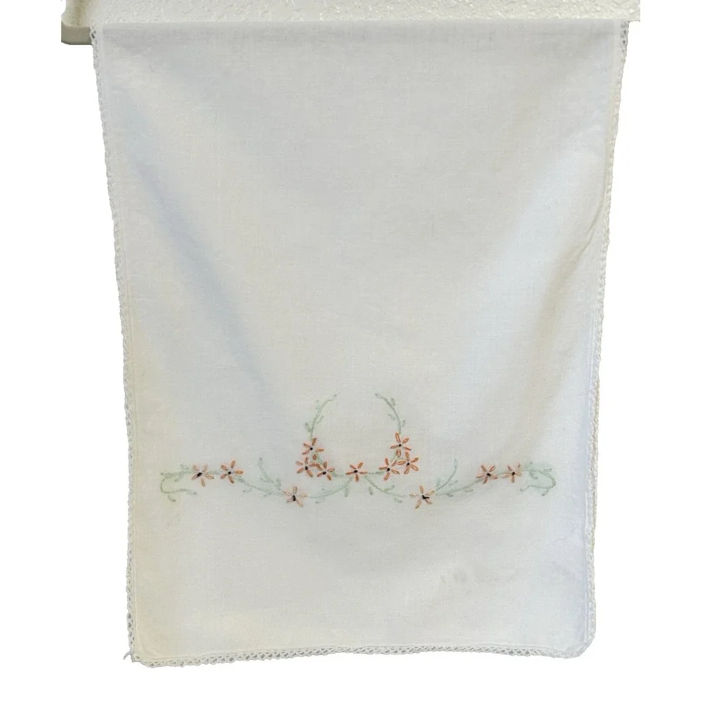 Vintage Hand Embroidery Floral Table Runner Dresser Scarf 35